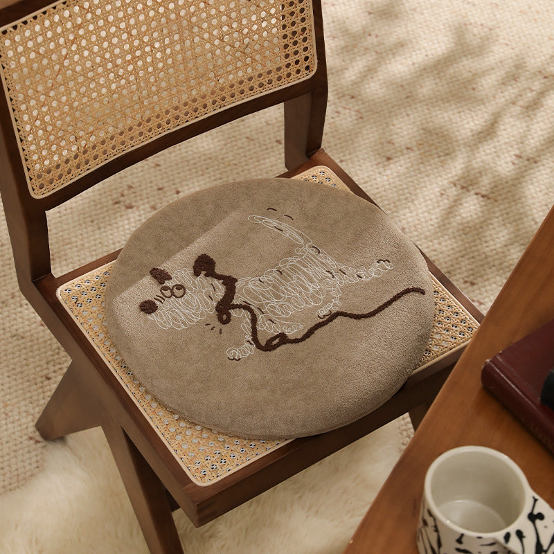 Round seat cushion with embroidered cat motif and soft microfiber cover Stornfield