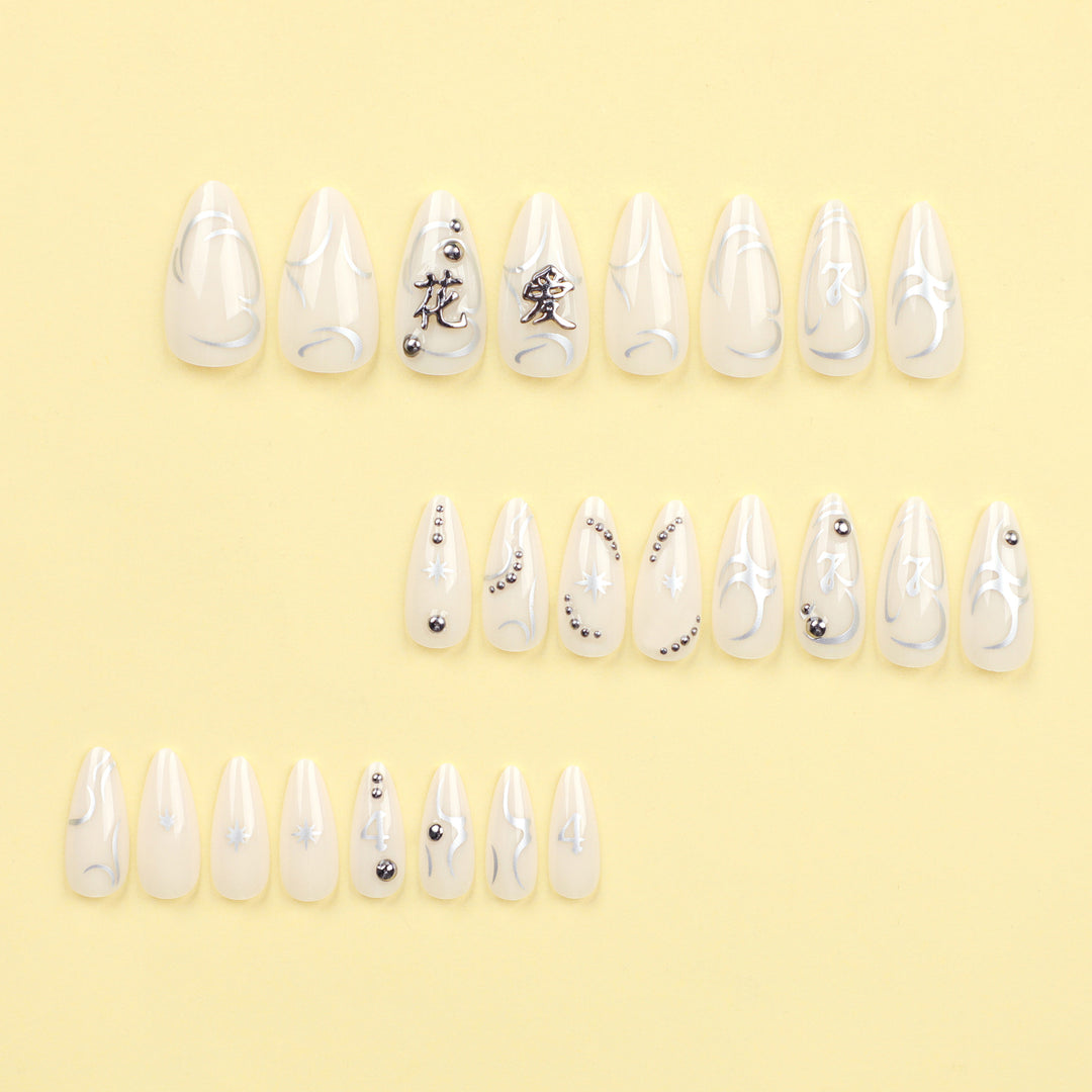 Artistic acrylic nails with elegant glitter patterns Stornfield