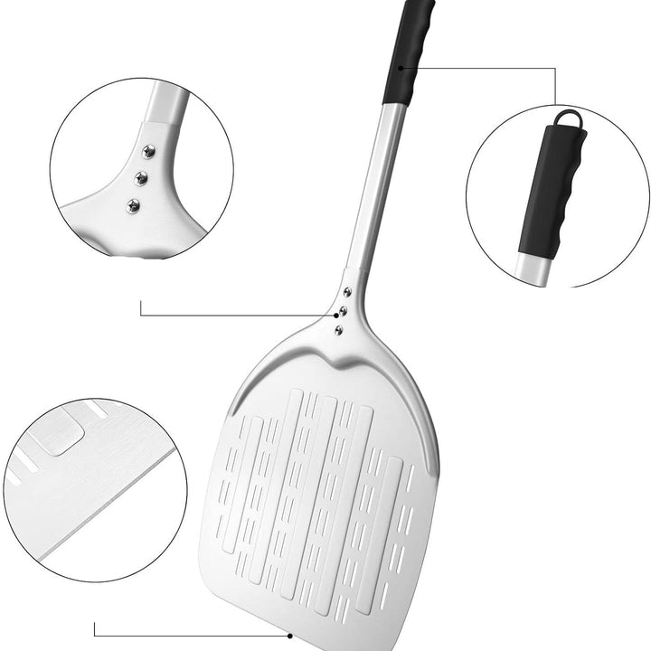 perforated aluminum pizza peel with ergonomic non-slip handle Stornfield