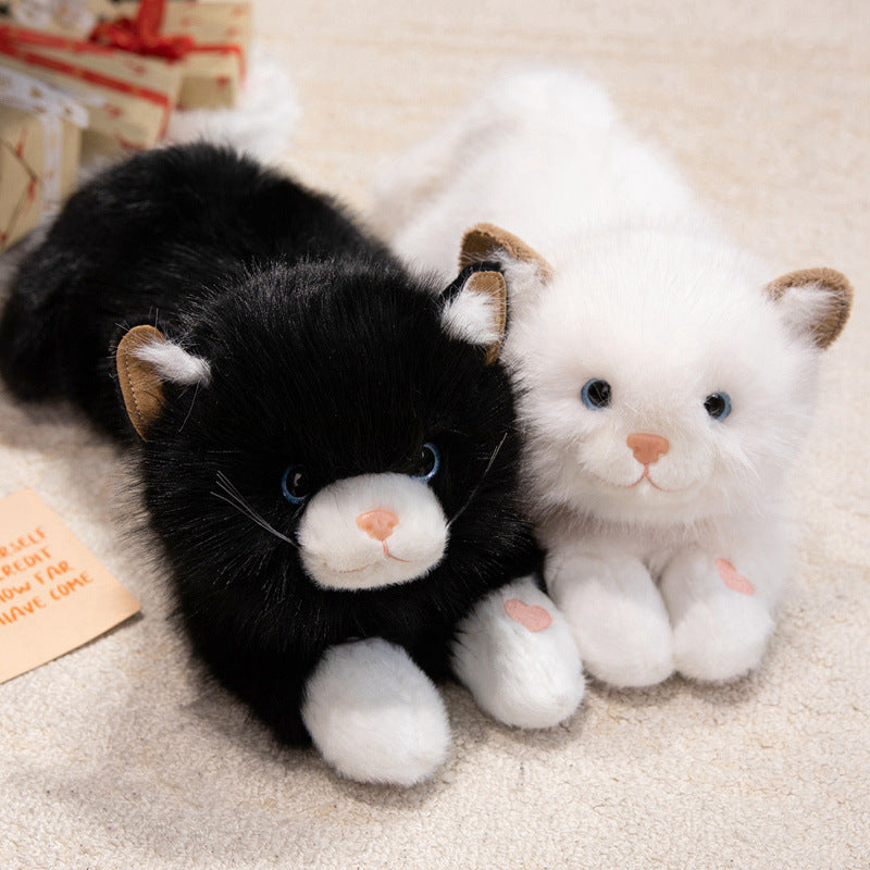 Lifelike Reclining Cat Plush Cuddle Pillow with Ultra-Soft Faux Fur and Embroidered Face Stornfield