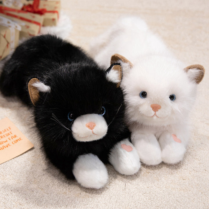 Lifelike Reclining Cat Plush Cuddle Pillow with Ultra-Soft Faux Fur and Embroidered Face Stornfield