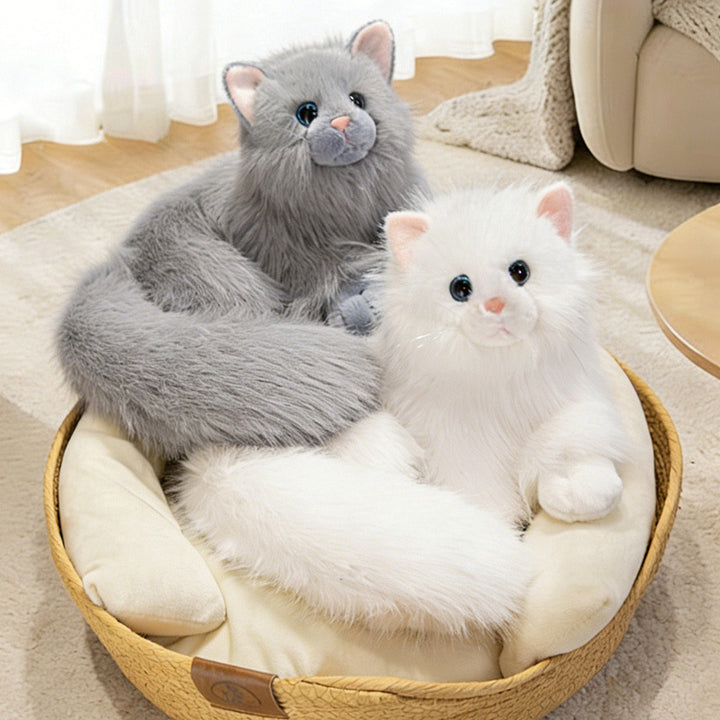 Realistic Long-Haired Plush Cat Decorative Cuddle Toy with Oversized Fluffy Tail Stornfield