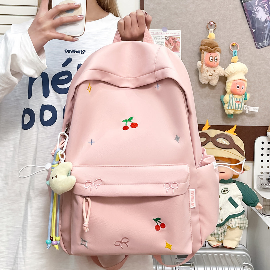 Cute Illustrated Cherry-Embellished Backpack Stornfield