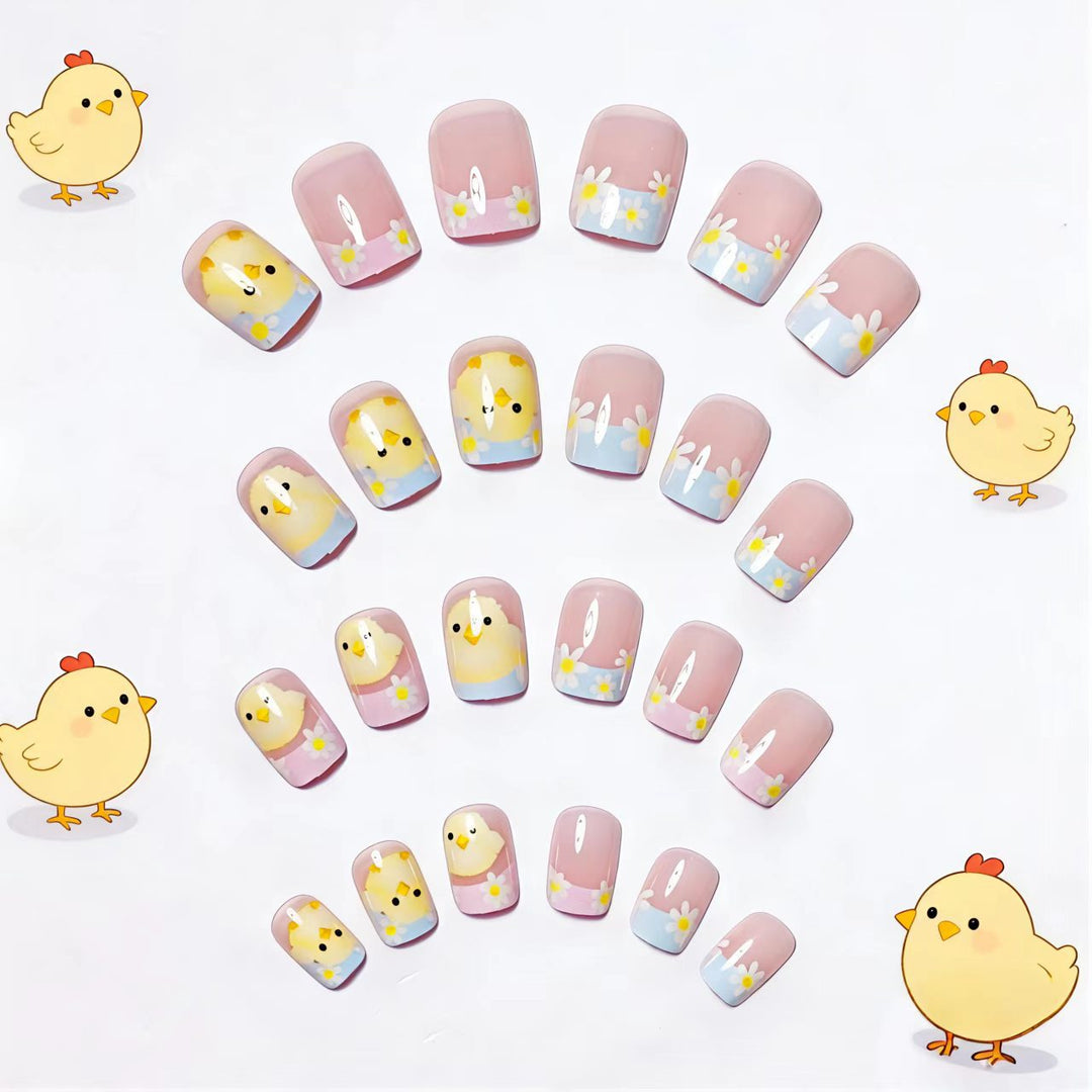 Artificials nails with cheerful chick and flower design Stornfield