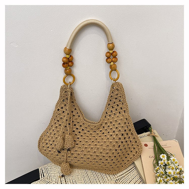 Handcrafted Macrame Shoulder Bag with Wooden Handles Stornfield