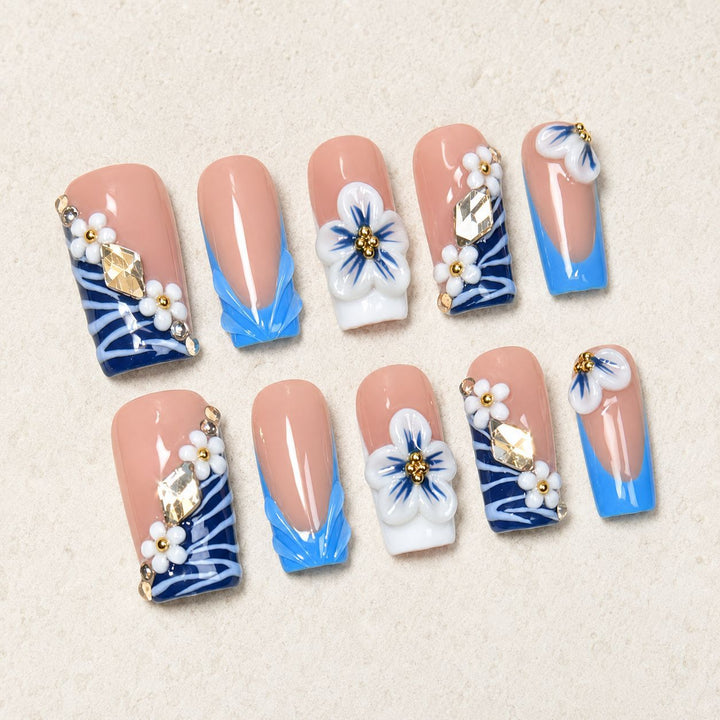 Decorative 3D Floral Press-On Nail Art