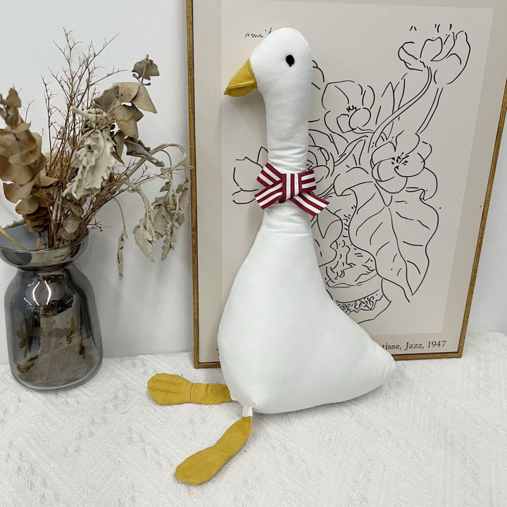 Oversized Goose-Shaped Decorative Throw Pillow Pair with Striped Ribbon