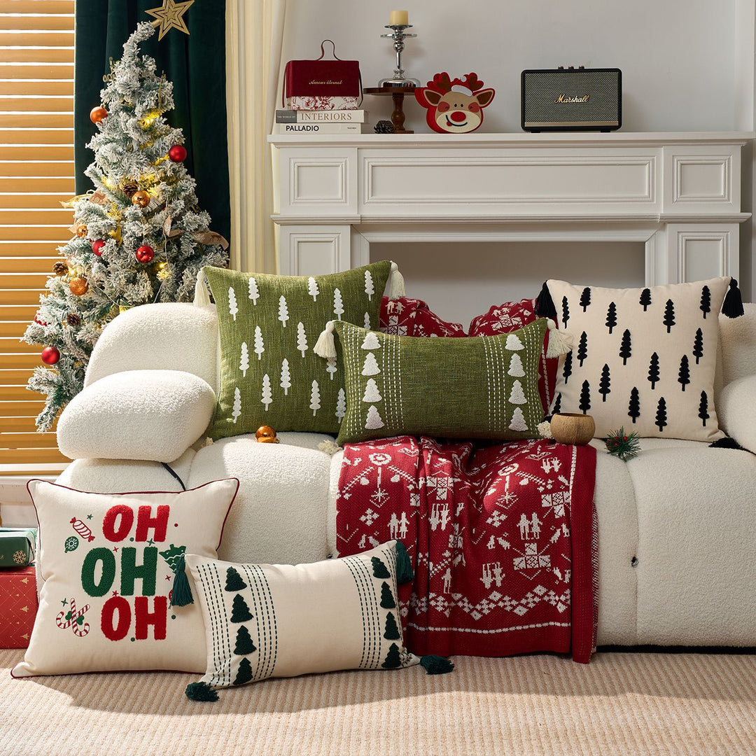 Decorative Holiday Throw Pillow Set with Tassels