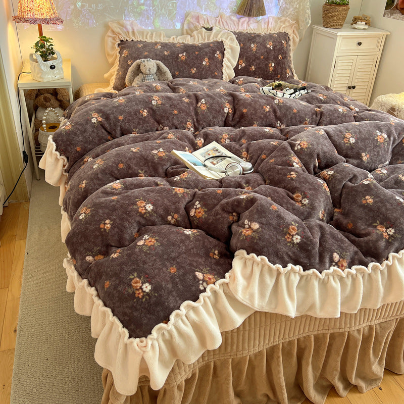Plush Floral Ruffled Comforter Set