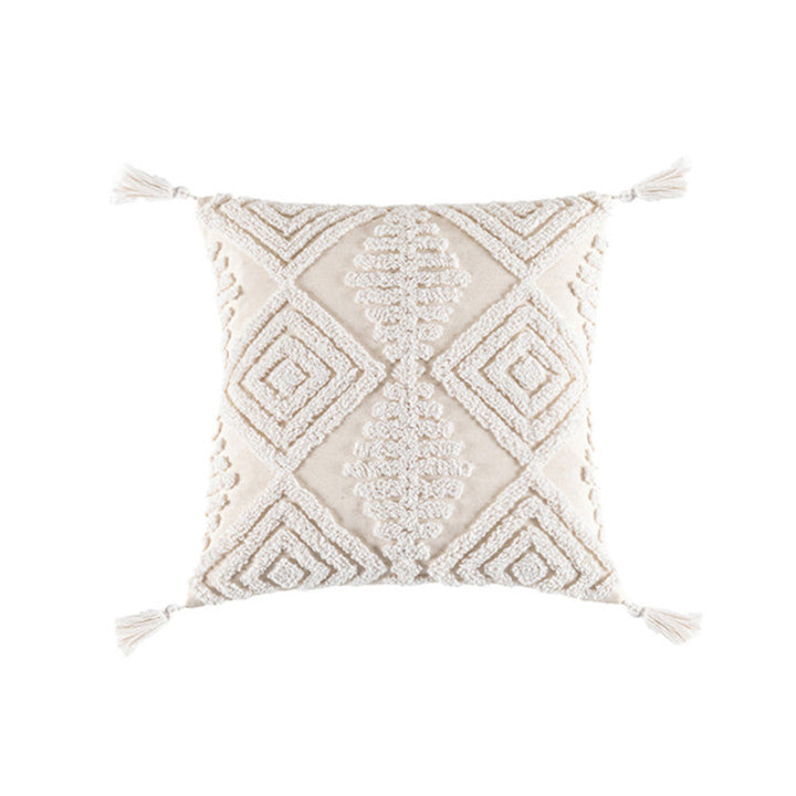 Decorative cushion cover with drawn leaf tufting and tassels Stornfield
