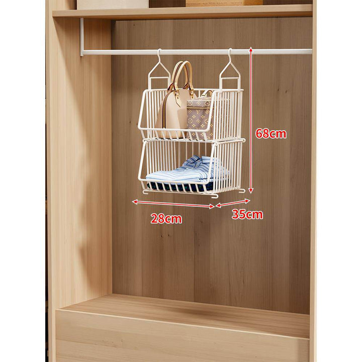 Over-Rod Double Tier Hanging Closet Wire Basket Organizer with Removable Baskets