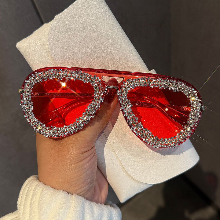 Women's extravagant heart-shaped sunglasses with sparkling rhinestone frame Stornfield