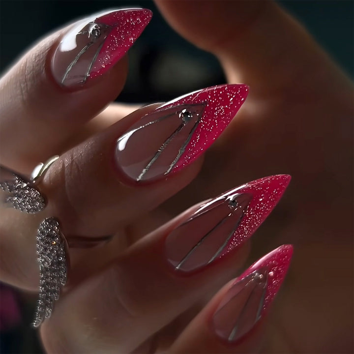 Artful Nail Extensions with Glitter and Rhinestone Decorations Stornfield