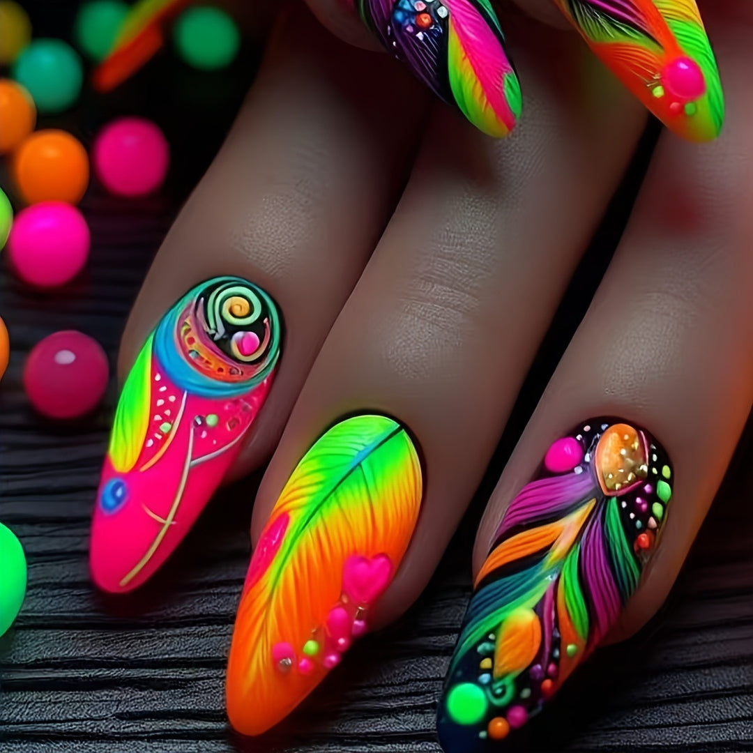 Creative artificial nails with neon pattern Stornfield
