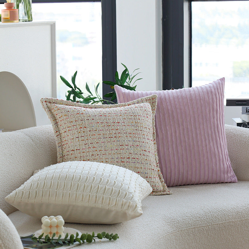 Rectangular decorative pillowcase made of teddy bouclé with ridged texture Stornfield