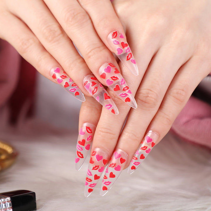 Artificial nails with romantic lip and heart designs Stornfield