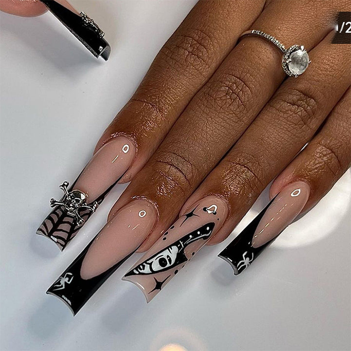 Artistic Press-On Nail Set with Unique Gothic Designs Stornfield