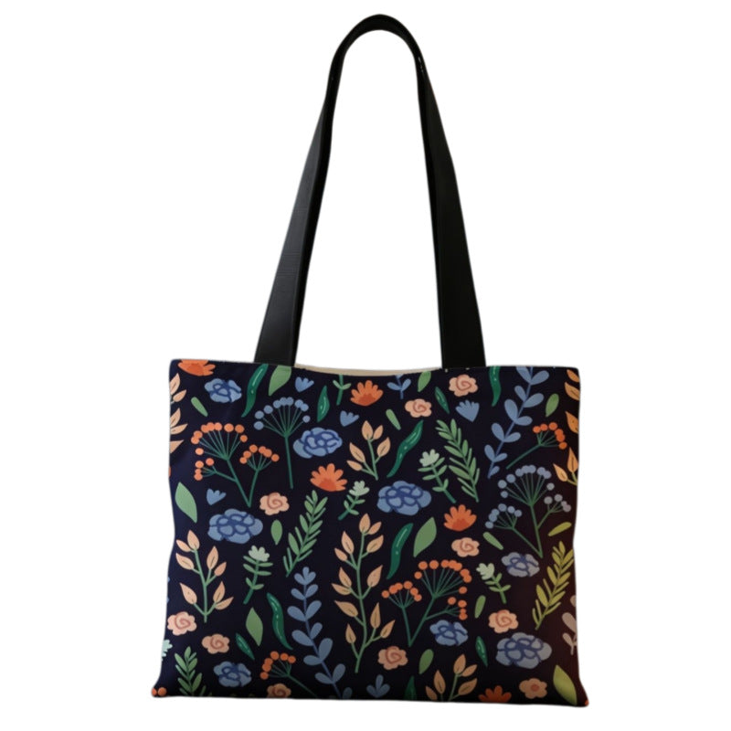Artistic Floral Print Canvas Tote Bag