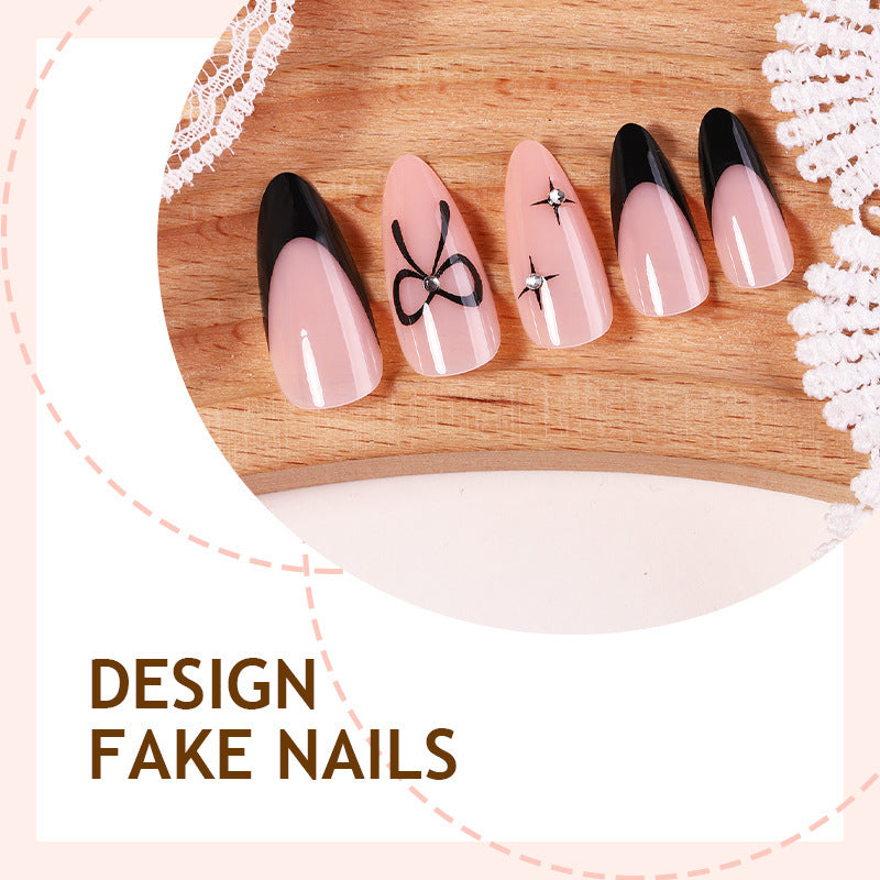Artificial nail set with elegant cut and bow decorations Stornfield