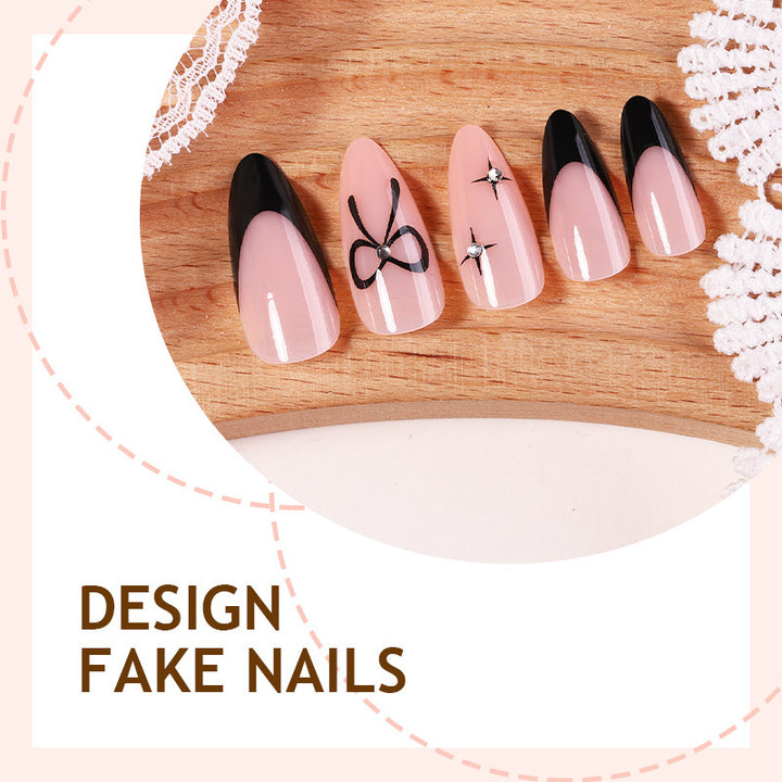 Artificial nail set with elegant cut and bow decorations Stornfield