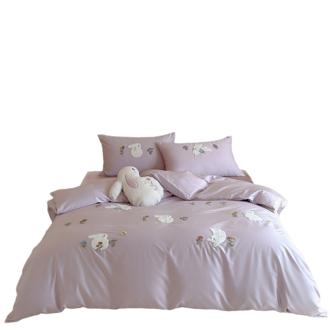 Luxe Embroidered Bunny Cotton Bedding Set with Duvet Cover and Pillowcases