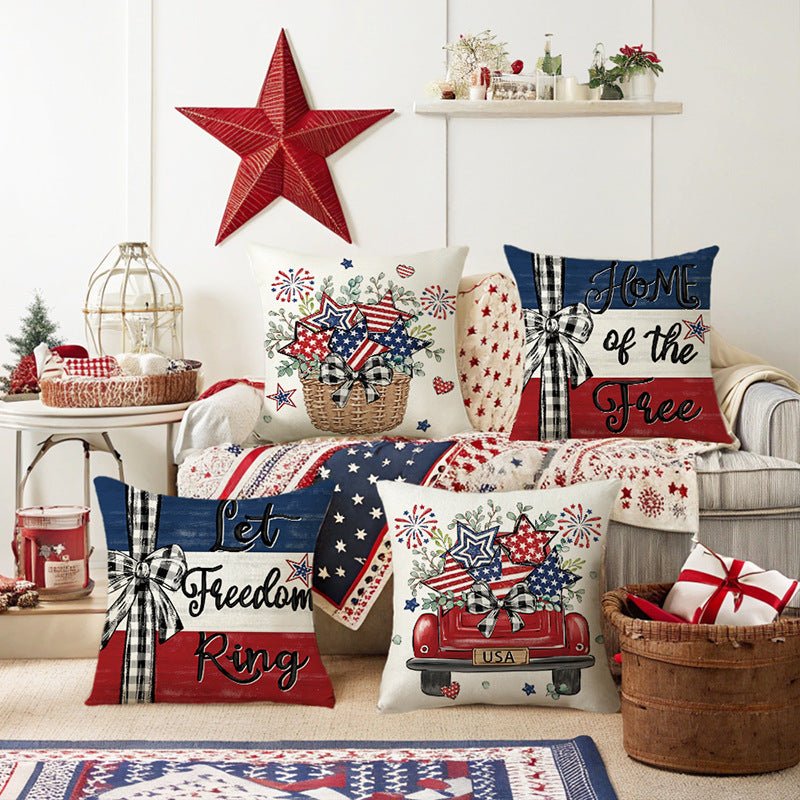 Patriotic Americana Cotton Linen Decorative Throw Pillow