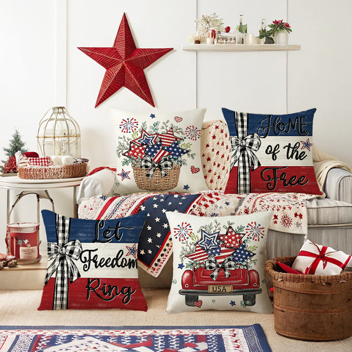 Patriotic Americana Cotton Linen Decorative Throw Pillow