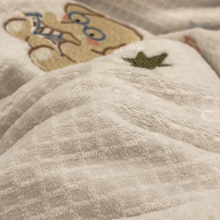 Reversible Flannel Duvet Comforter Set with Embroidered Elephant and Heart Motif