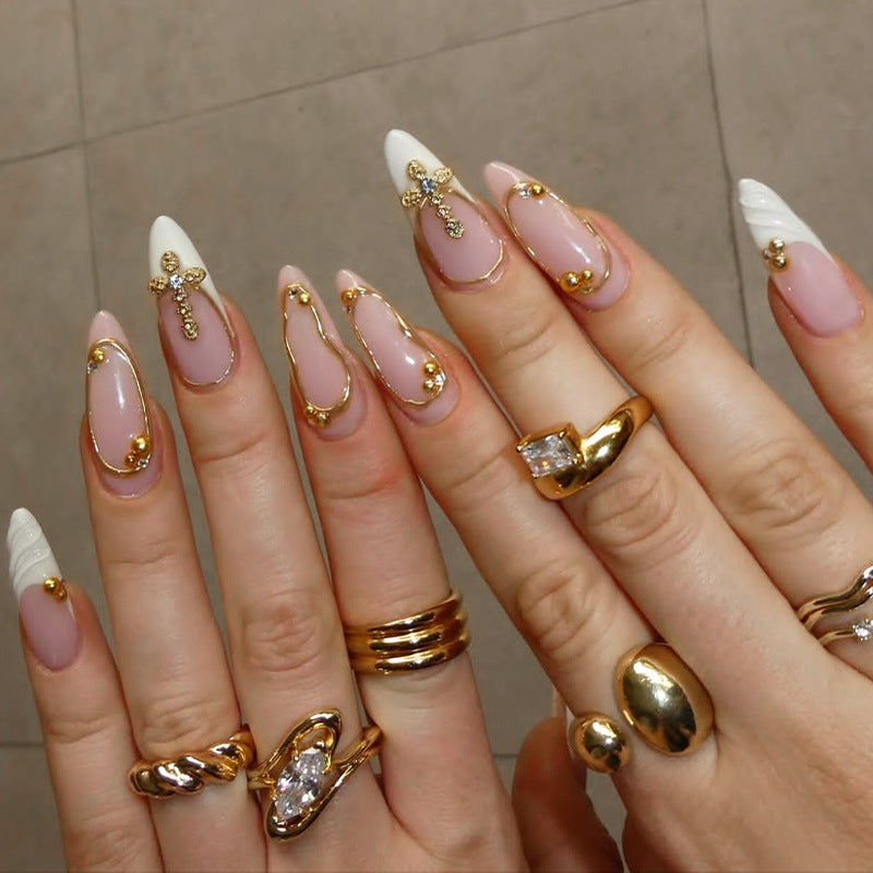 Artistic Press-On Nail Set with Elegant Design Accents Stornfield