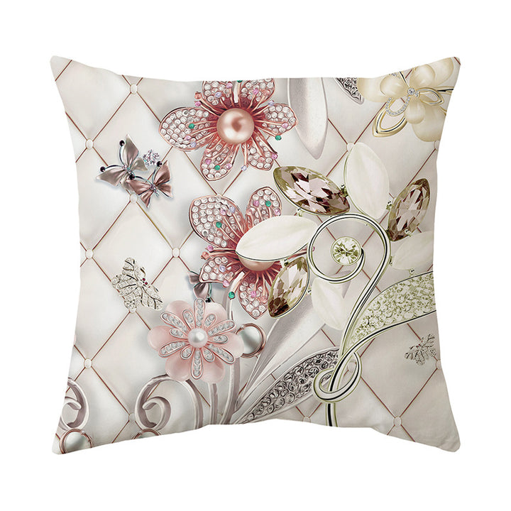 Luxurious Jeweled Floral Quilted-Texture Decorative Throw Pillow Cover