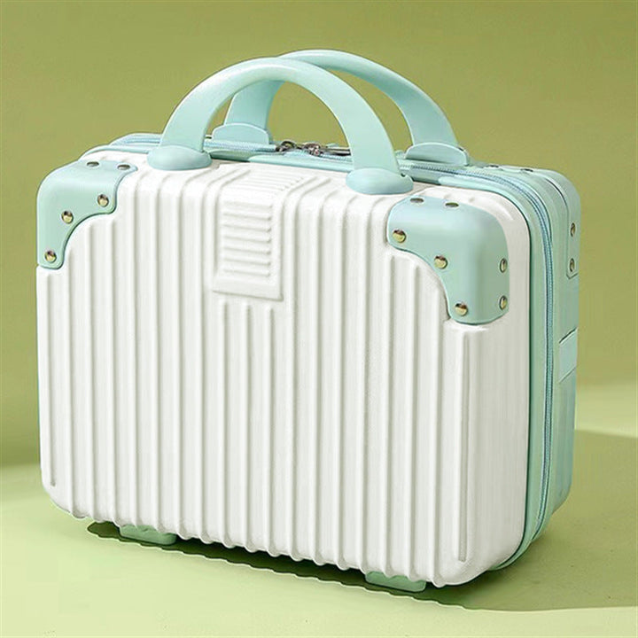 structured hard-shell vanity travel case with faux-leather corner reinforcements and dual top handles Stornfield