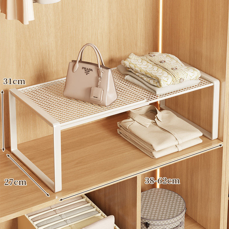 Expandable Metal Closet Shelf Riser and Stackable Wardrobe Organizer