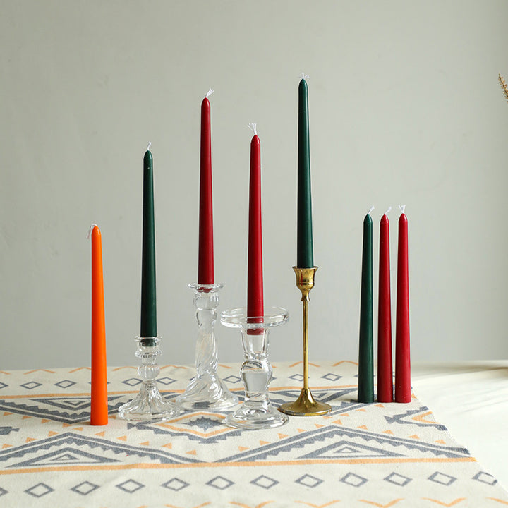 Decorative Taper Candle Set with Mixed-Height Glass and Brass Holders