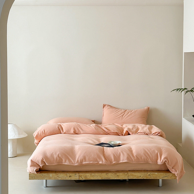 Washed Waffle-Texture Cotton Duvet Cover Set with Pillow Shams