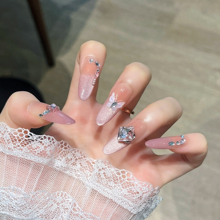 Elegant Crystal-Embellished Press-On Nails Stornfield