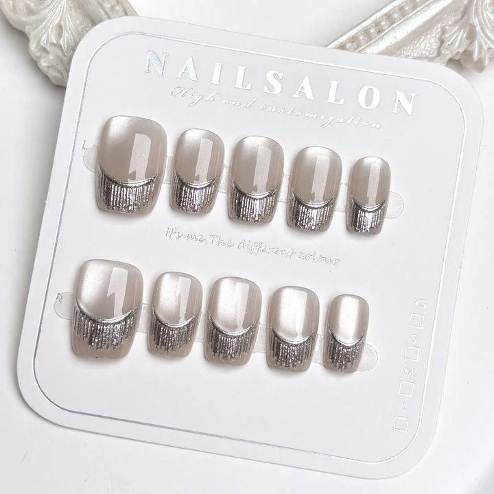 Elegant Press-On Nail Set with Glitter Accents
