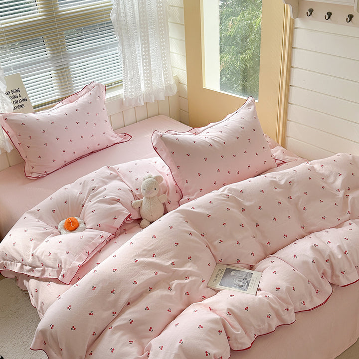 Cherry-Printed Cotton Duvet Cover Bedding Set