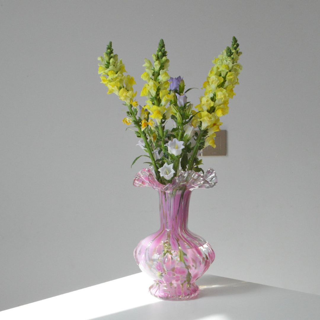 Handblown Ruffled-Rim Bulbous Art Glass Bud Vase Stornfield