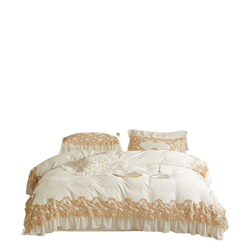 Luxury bedding set with lace trim and ruffle