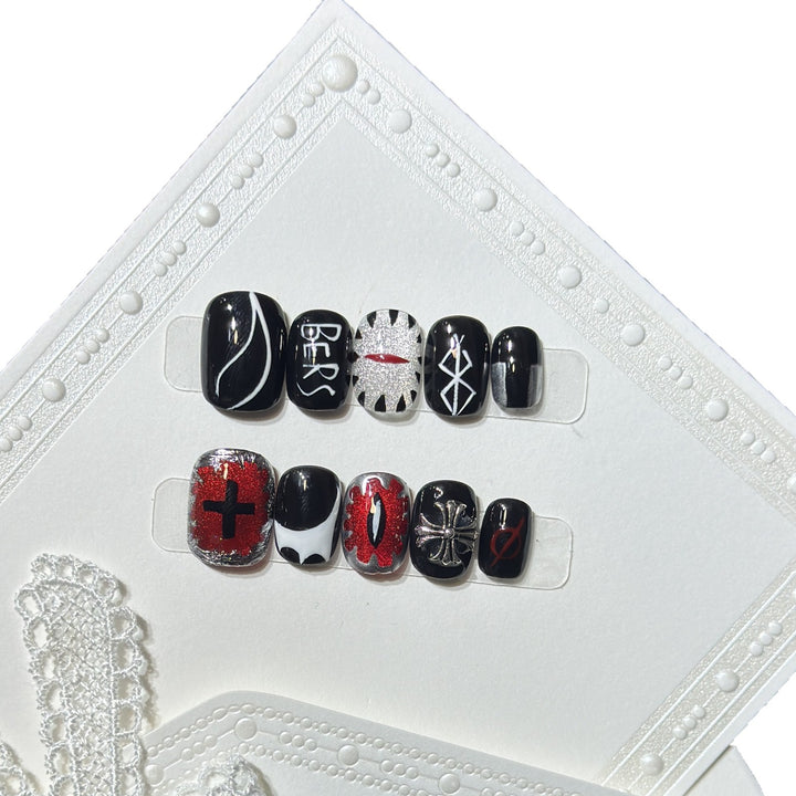 Artistic Black Themed Press-On Nail Set Stornfield