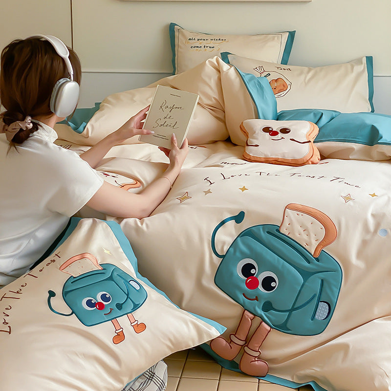 Children's Cartoon Toaster-Themed Cotton Sateen Duvet Cover Bedding Set