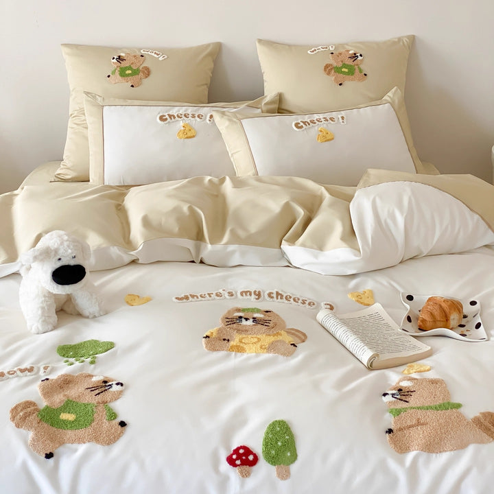 Embroidered Plush Appliqué Duvet Cover Set with Pillow Shams