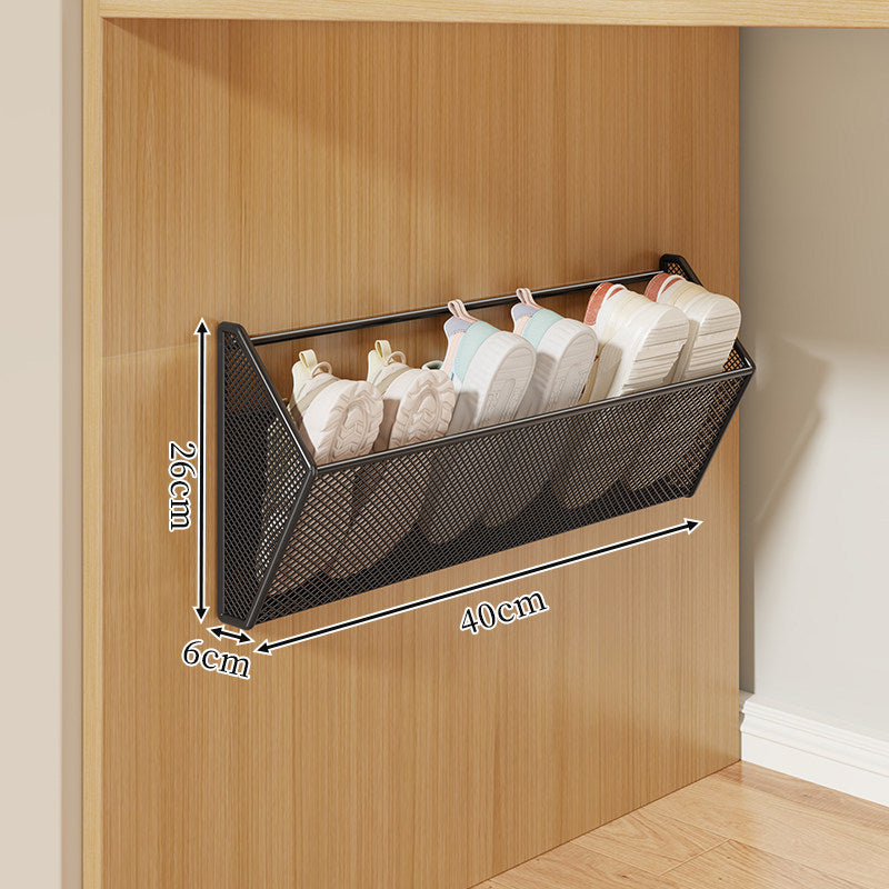 Wall-Mounted Slim Mesh Shoe and Slipper Storage Rack with Angled Ventilated Basket