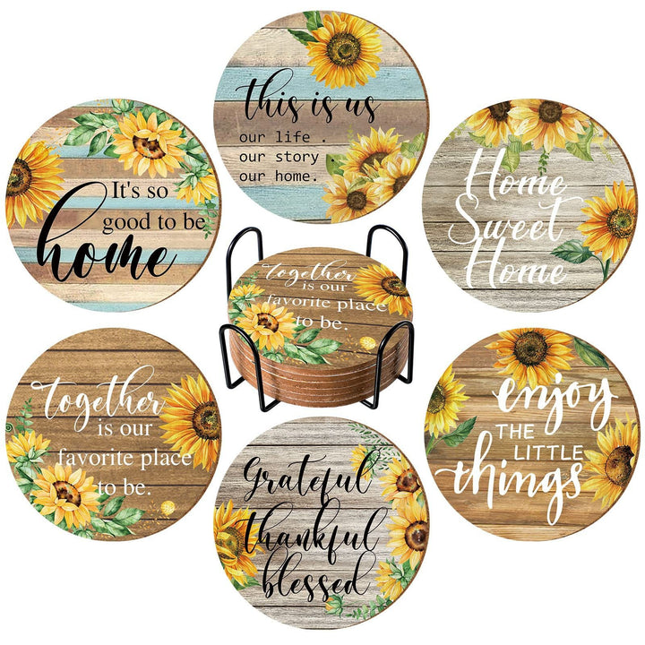 Decorative Sunflower-Themed Coaster Set