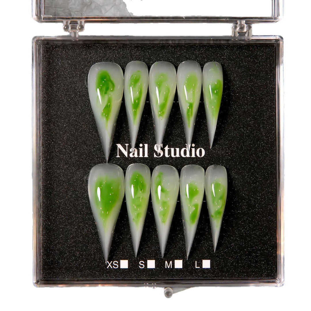 Stiletto Press-On Nail Set with Unique Marble Design