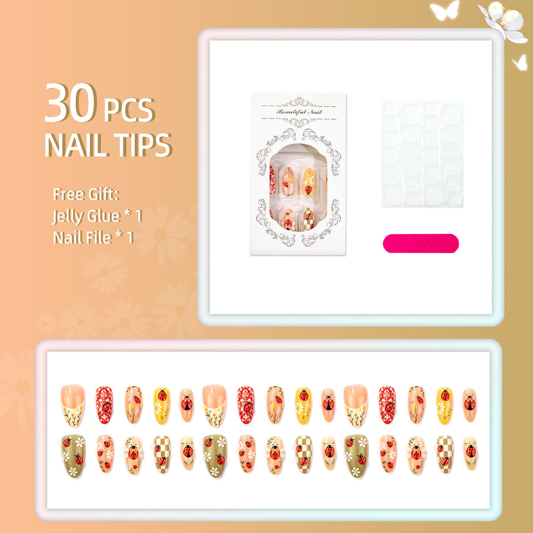 Ladybug-Themed Press-On Nail Art