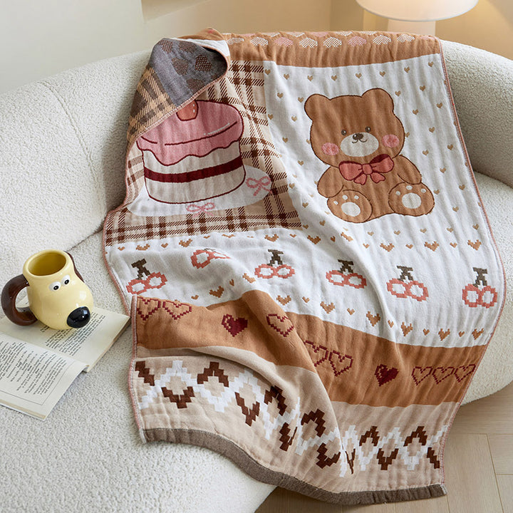 Cozy jacquard throw blanket with cute dog and cat motifs