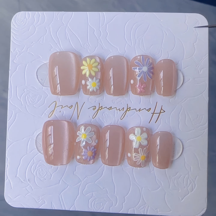 Artistic Floral Press-On Nail Set Stornfield