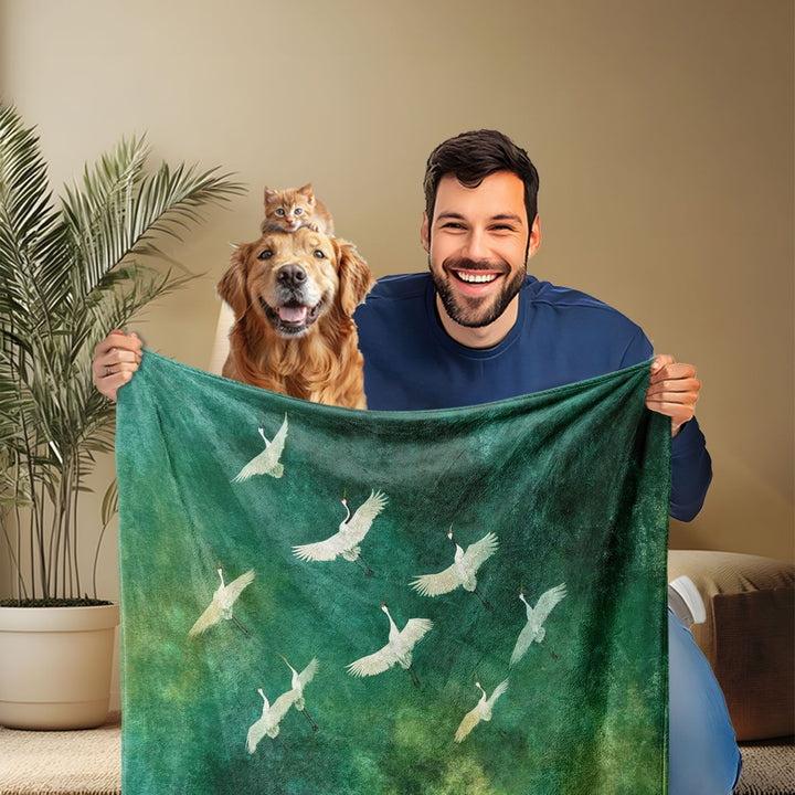 Artistic Crane Print Throw Blanket