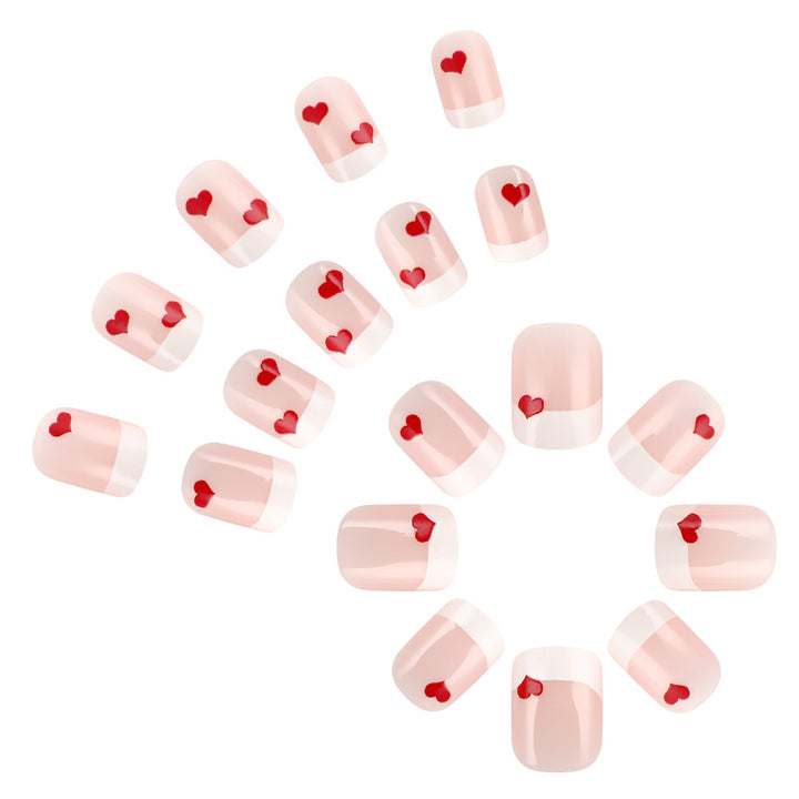 Heart-Embellished French Tip Press-On Nails Stornfield